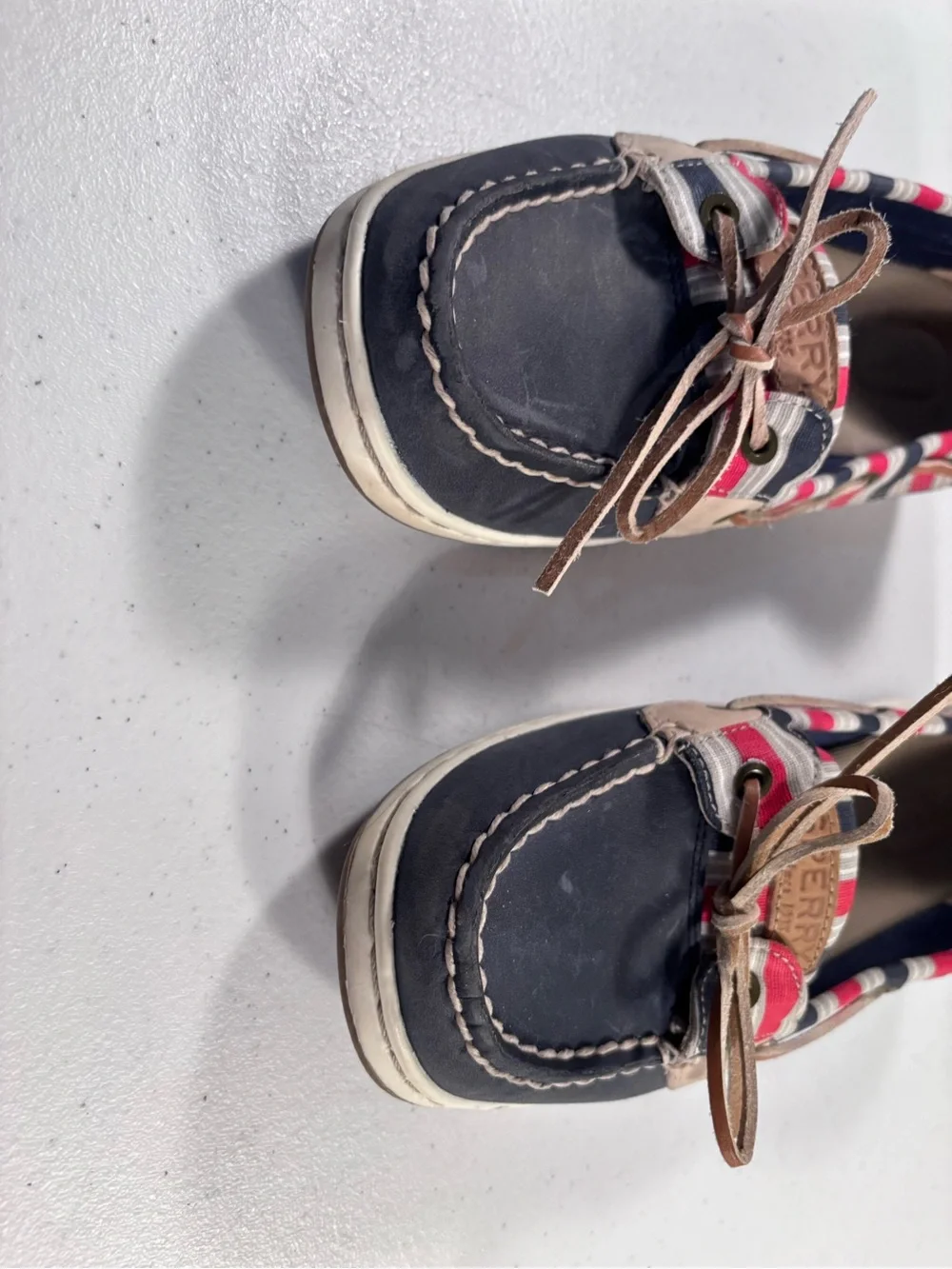 Sperry Navy women’s Boat Shoes with Red & Cream Striped Trim